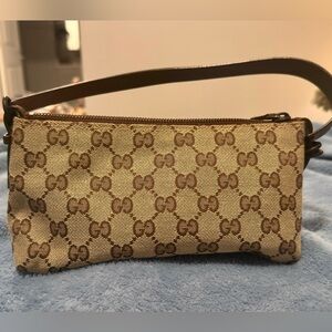 GUCCI Brown Monogram Canvas Pochette